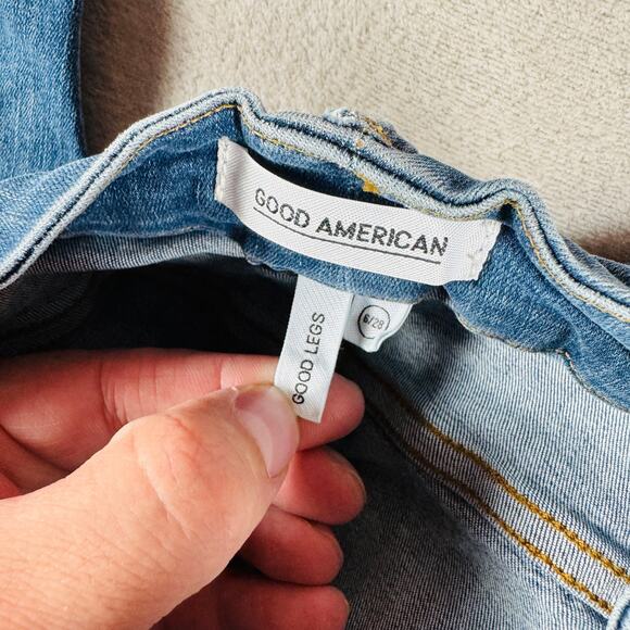 Good American Jean Women 6/28 Medium Wash Blue Denim Good Legs Skinny Distressed - Picture 8 of 15